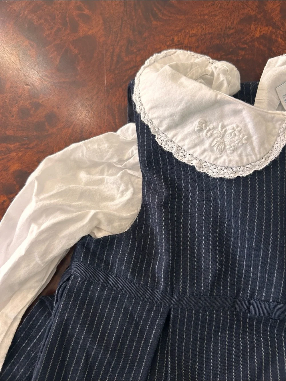 vintage Ralph Lauren 2 Pc Baby girls 12 m Navy pinafore dress set White Blouse